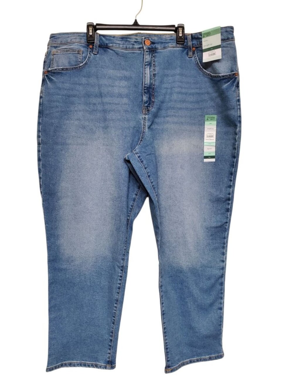Terra & Sky Woman's High Rise Midwash Straight Leg Jeans NWT Plus Size 24W